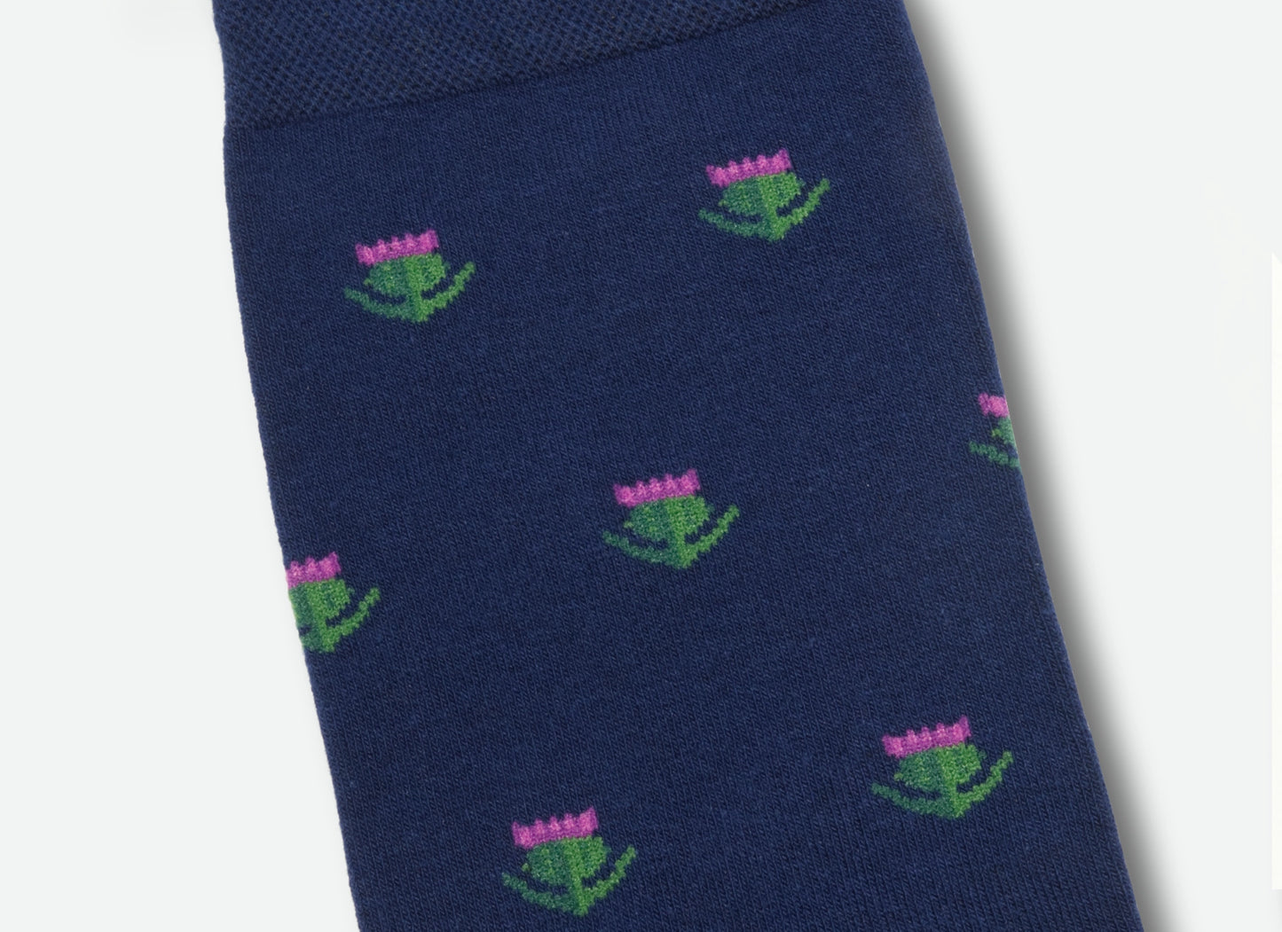 Scottish Thistle blue socks close up