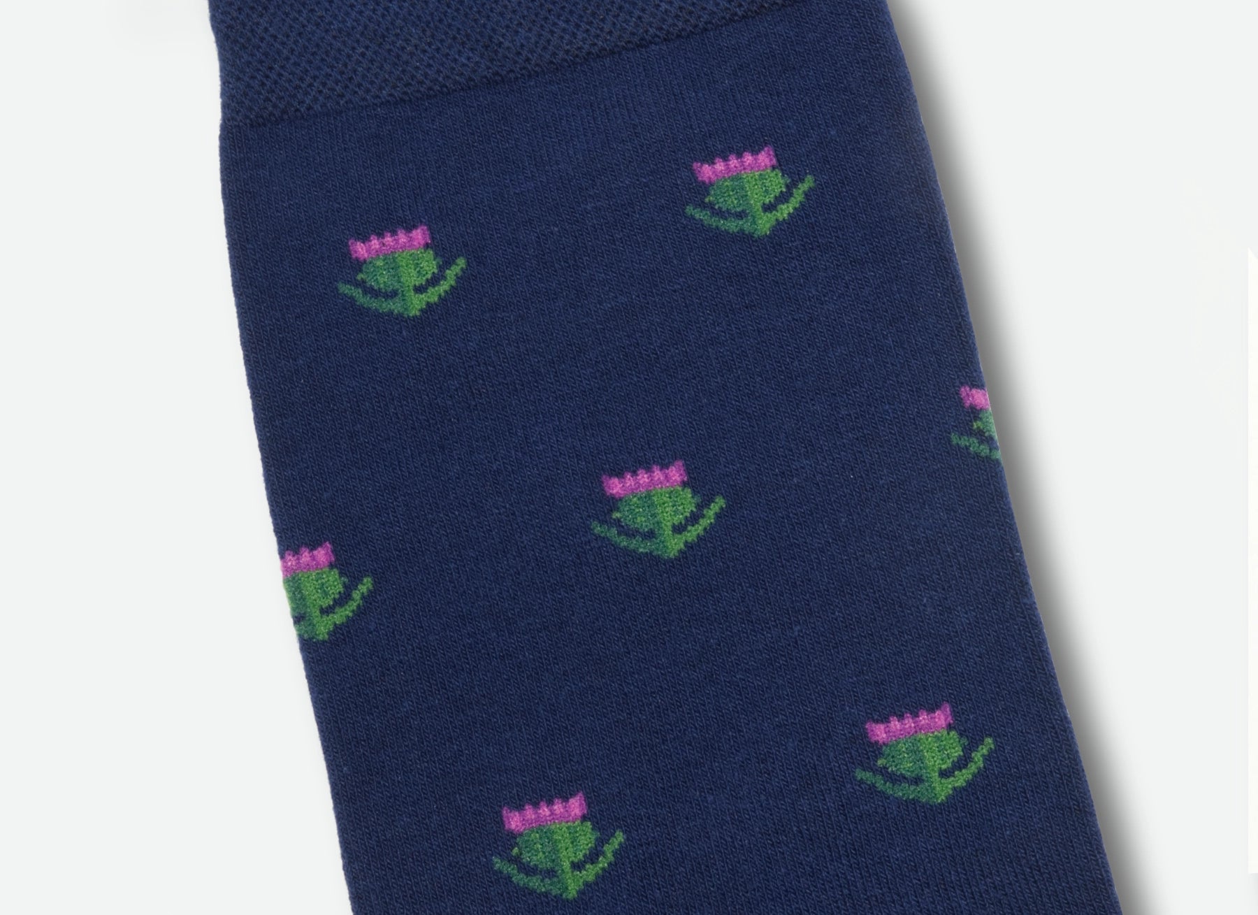 Scottish Thistle blue socks close up